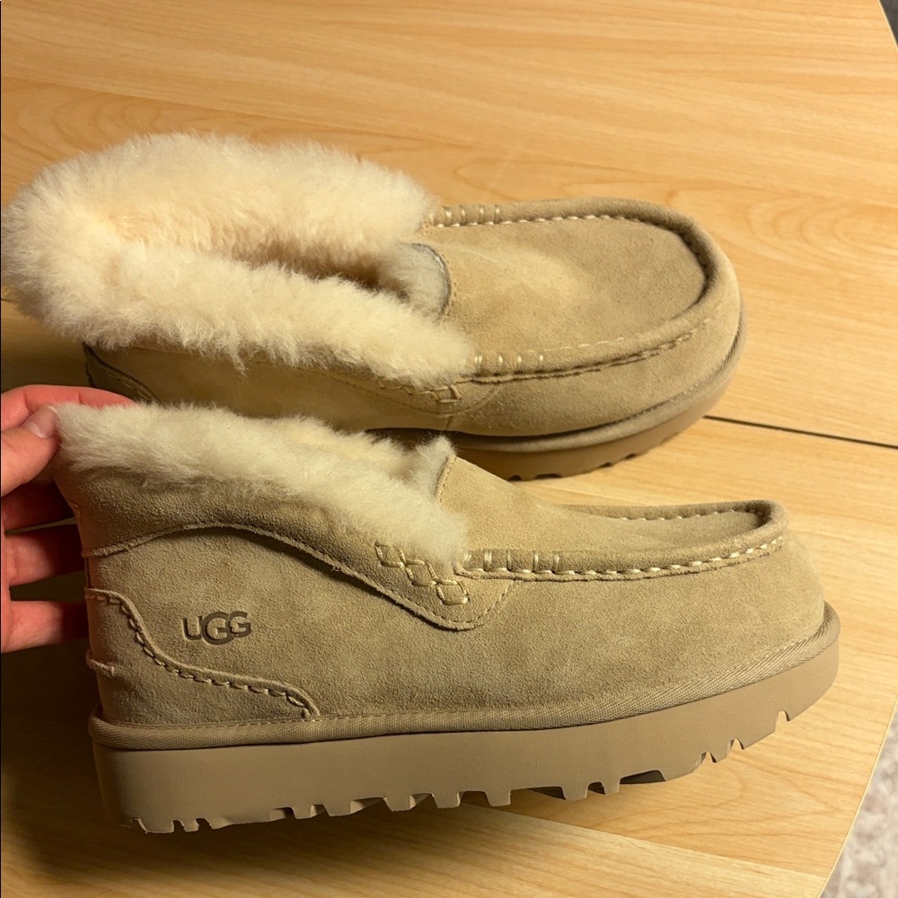 UGG Beige Suede Shearling Moccasins